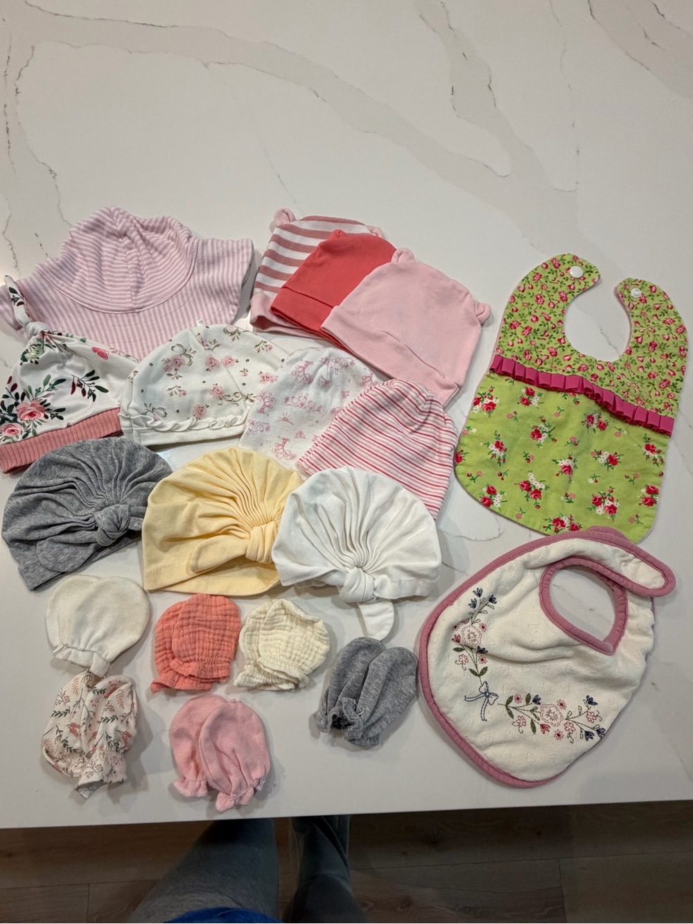 Baby Bundle of Hats Bibs, and mittens